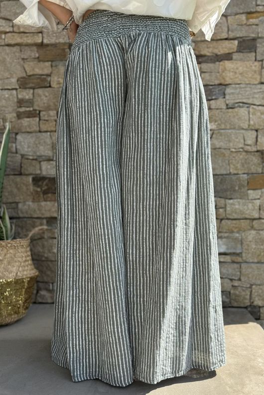 Marina Chalk Stripe Palazzo Pant Khaki